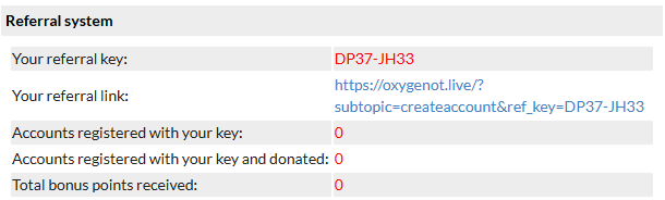 Referral section on account page