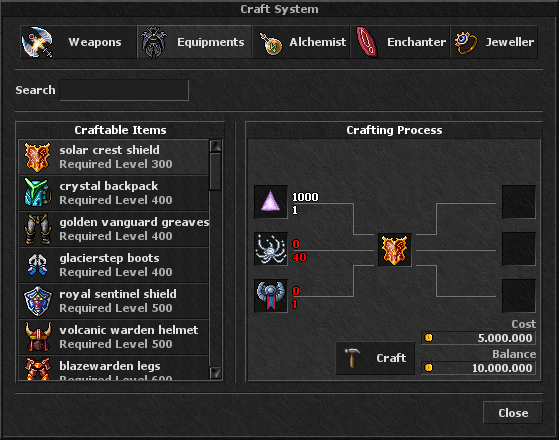 Craft system window